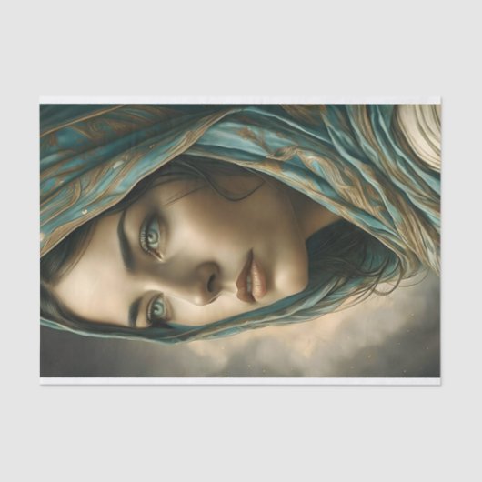 Turquoise portret decoupage tissuepapier (Voorkant)