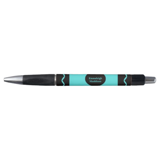 Turquoise Potlood Wrap Monogram Naam Pen (Voorkant)