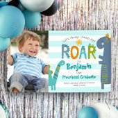 Turquoise Preschool Afstuderen Foto Dinosaurus Boy Spandoek