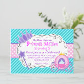 Turquoise Princess Crown Carriage Birthday Party Kaart (Staand voorkant)
