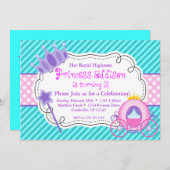 Turquoise Princess Crown Carriage Birthday Party Kaart (Voorkant / Achterkant)