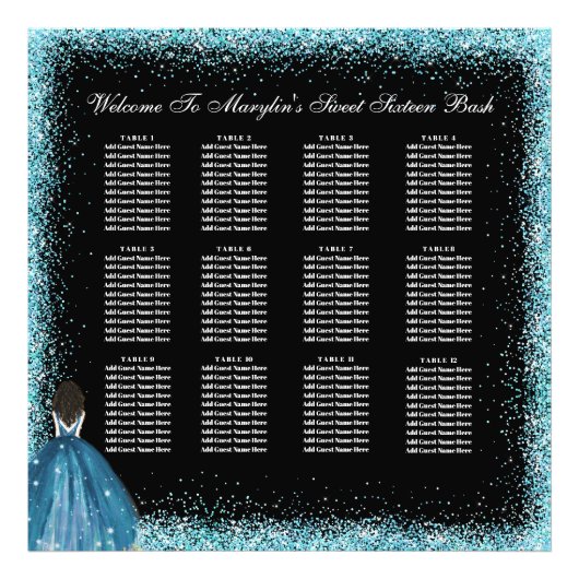 Turquoise Prinses Quinceanera Zitkaarten Foto Afdruk (Voorkant)