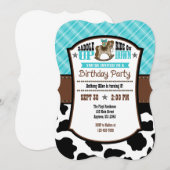 Turquoise Pset Koeienhuid Cowboy Birthday Invite Kaart (Voorkant / Achterkant)