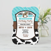 Turquoise Pset Koeienhuid Cowboy Birthday Invite Kaart (Staand voorkant)
