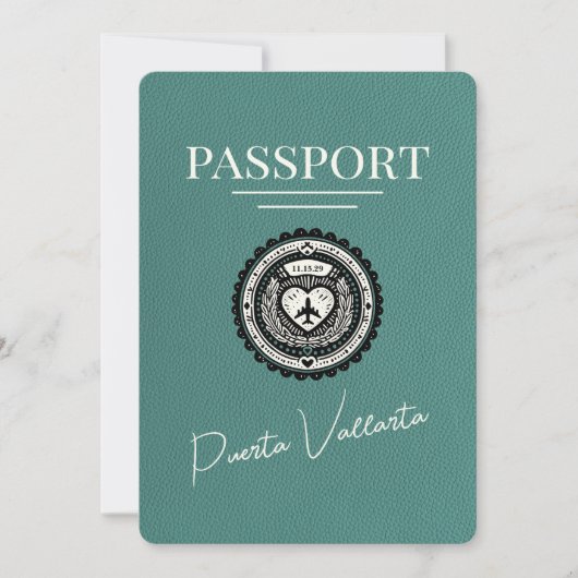 Turquoise Puerta Vallarta Passport Save The Date (Voorkant)