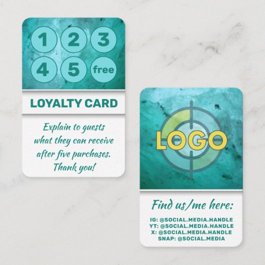 Turquoise Punch Kaarten voor Salons Spas Massage Klantenkaartje (Voorkant / Achterkant)