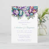 Turquoise Purple Flowers Engagement Party Kaart (Staand voorkant)