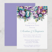 Turquoise Purple Flowers Engagement Party Kaart (Voorkant / Achterkant)