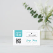 Turquoise QR Code Foto Logo Social Media Visitekaartje (Staand voorkant)