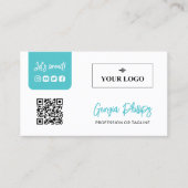 Turquoise QR Code Foto Logo Social Media Visitekaartje (Voorkant)