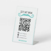 Turquoise QR code kapperszaak scan me sociale medi Reclamebord Met Voetstuk (Voorkant)