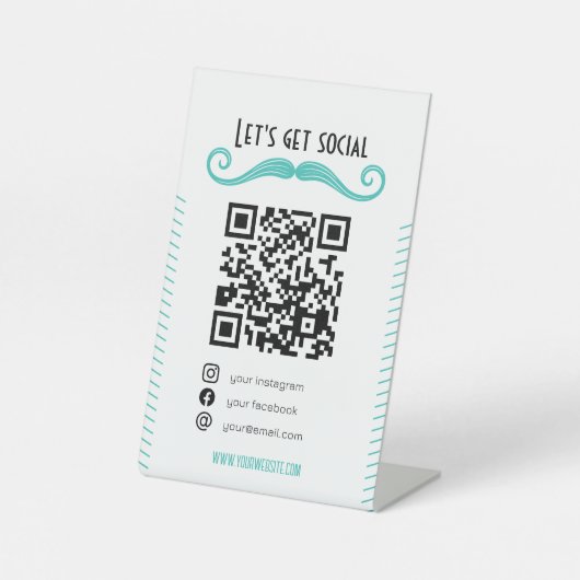 Turquoise QR code kapperszaak scan me sociale medi Reclamebord Met Voetstuk (Voorkant)