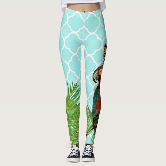 Turquoise Quartrefoil Parrot and Butterfly Leggings (Voorkant)