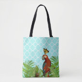 Turquoise Quartrefoil Parrot and Butterfly Tote Bag (Voorkant)