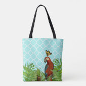 Turquoise Quartrefoil Parrot and Butterfly Tote Bag (Achterkant)