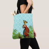 Turquoise Quartrefoil Parrot and Butterfly Tote Bag (Dichtbij)