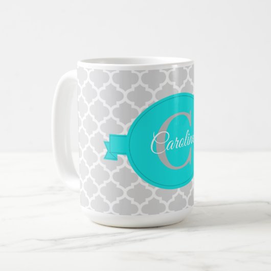 Turquoise Quatrefoil - Aangepaste koffie Mok (Voorkant links)