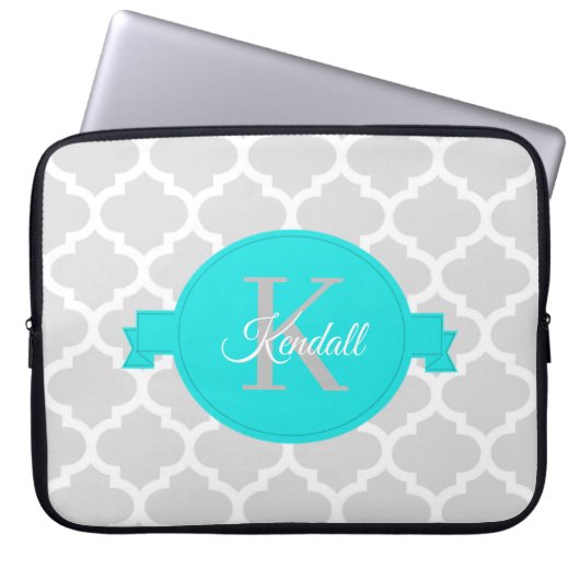 Turquoise Quatrefoil - Aangepaste laptophoes Laptop Sleeve (Voorkant)