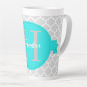 Turquoise Quatrefoil Aangepaste latte Mok (Rechterhoek)