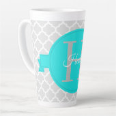 Turquoise Quatrefoil Aangepaste latte Mok (Linkerhoek)