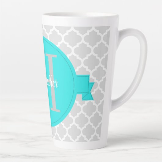 Turquoise Quatrefoil Aangepaste latte Mok (Rechts)