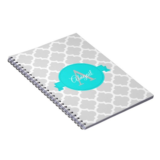 Turquoise Quatrefoil Gepersonaliseerd Notitieboek (Rechterzijde)