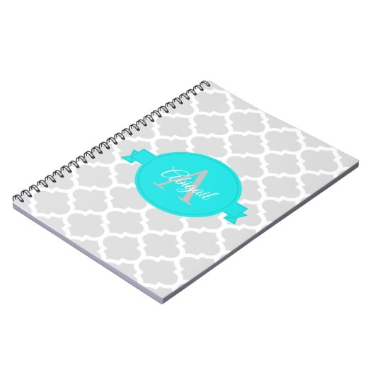 Turquoise Quatrefoil Gepersonaliseerd Notitieboek (Linkerzijde)