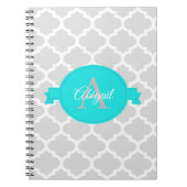 Turquoise Quatrefoil Gepersonaliseerd Notitieboek (Voorkant)