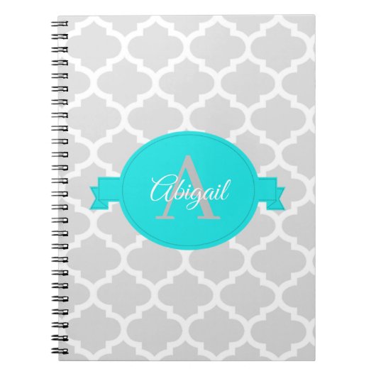 Turquoise Quatrefoil Gepersonaliseerd Notitieboek (Voorkant)