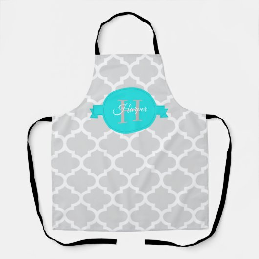 Turquoise Quatrefoil Gepersonaliseerd Schort (Voorkant)