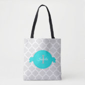 Turquoise Quatrefoil Gepersonaliseerde Canvas tas (Voorkant)