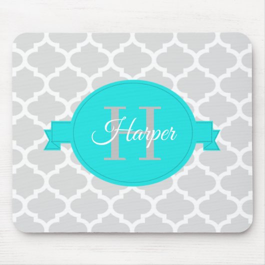 Turquoise Quatrefoil Gepersonaliseerde Muismat (Voorkant)