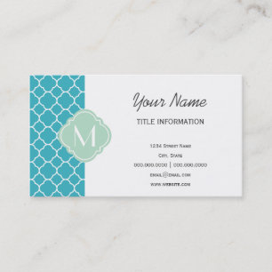 Turquoise Quatrefoil Pattern met Monogram Visitekaartje