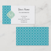 Turquoise Quatrefoil Pattern met Monogram Visitekaartje (Voorkant / Achterkant)