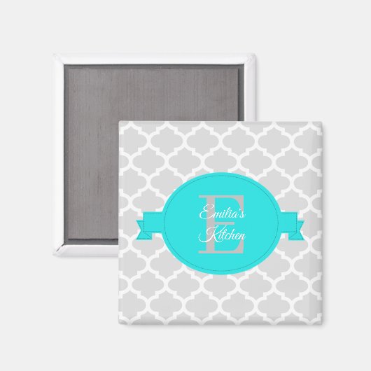 Turquoise Quatrefoil Personalized Magnet (Voorkant / Achterkant)