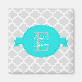 Turquoise Quatrefoil Personalized Magnet (Voorkant)