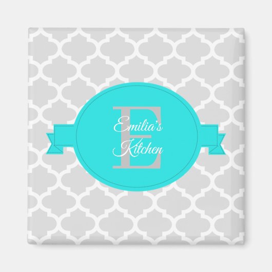 Turquoise Quatrefoil Personalized Magnet (Voorkant)