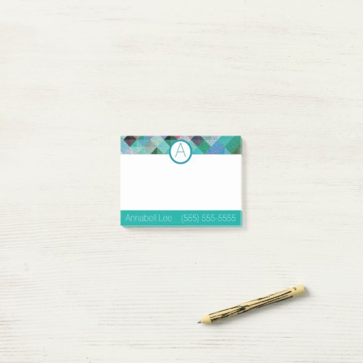 Turquoise Quilty Post-it® Notes (Op bureau)