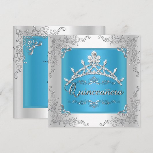 Turquoise Quinceanera 15th Birthday Silver Tiara Kaart (Voorkant / Achterkant)