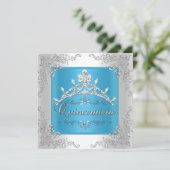 Turquoise Quinceanera 15th Birthday Silver Tiara Kaart (Staand voorkant)