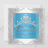 Turquoise Quinceanera 15th Birthday Silver Tiara Kaart (Voorkant)