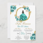 Turquoise Quinceañera Invitation Kaart (Voorkant)