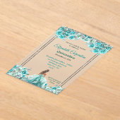 Turquoise Quinceañera Rozen en zilveren vlinders Acryl Uitnodigingen (Laagn)
