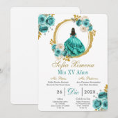 Turquoise Quinceañera Uitnodiging (Voorkant / Achterkant)