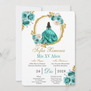 Turquoise Quinceañera Uitnodiging