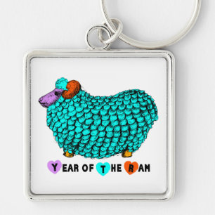 Turquoise Ram Chinese nieuwjaarsdierentuin Sleutel Sleutelhanger