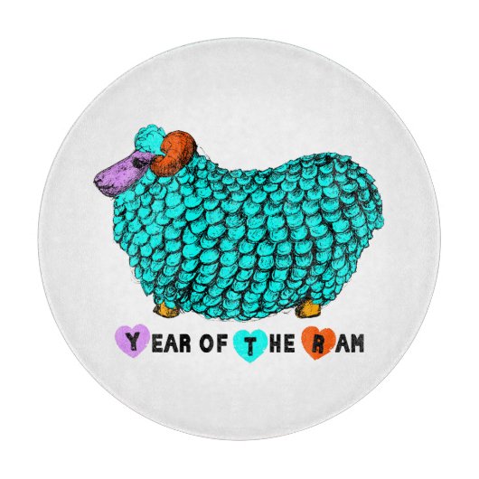 Turquoise Ram Chinese Year Zodiac Cutting Board Snijplank (Voorkant)
