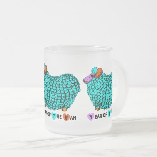 Turquoise Ram Chinese Year Zodiac Frosted Glass M Matglas Koffiemok (Voorkant rechts)