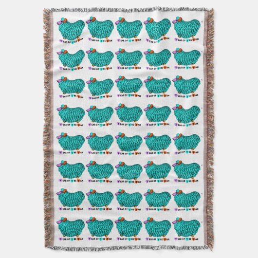 Turquoise Ram Chinese Year Zodiac Throw Blanket Deken (Voorkant Verticaal)
