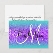 Turquoise Rand Ombre Paarse Glitters Monogram Bedankkaart (Voorkant / Achterkant)